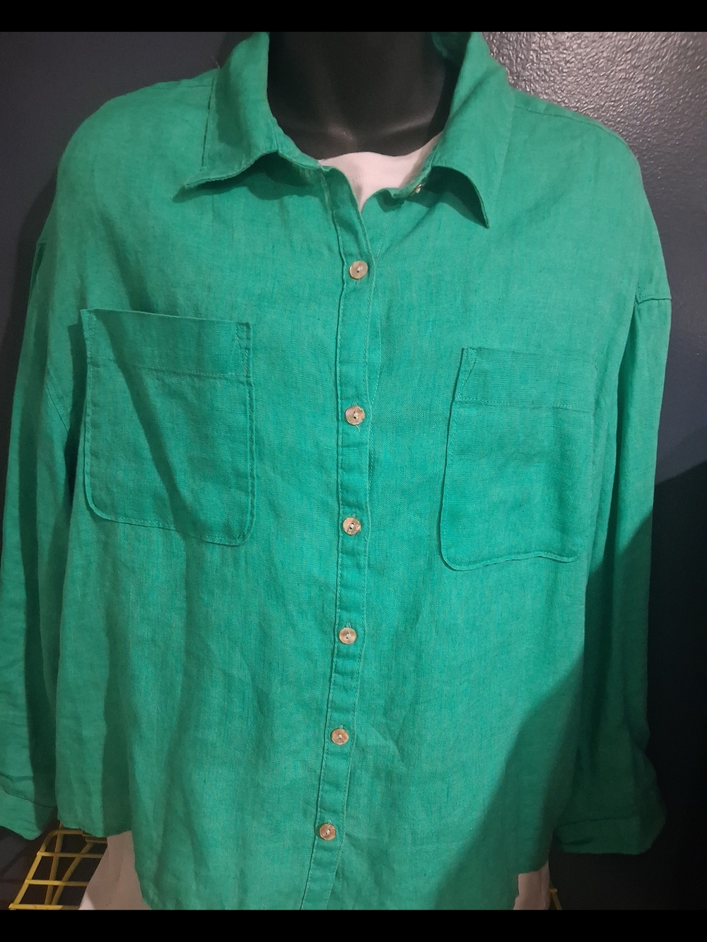 Rachel Zoe Bright Green Linen Button-Down Shirt